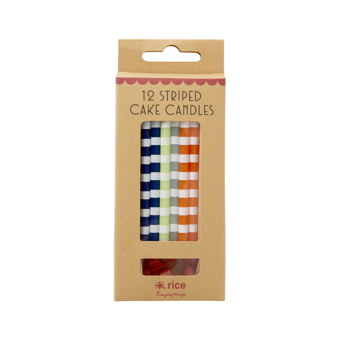 RICE - Striped Cake Candle, 12 Stück, blau