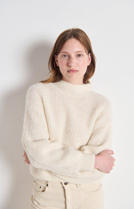 American Vintage - Pullover EAST kleiner Stehkragen, Pearl Melange