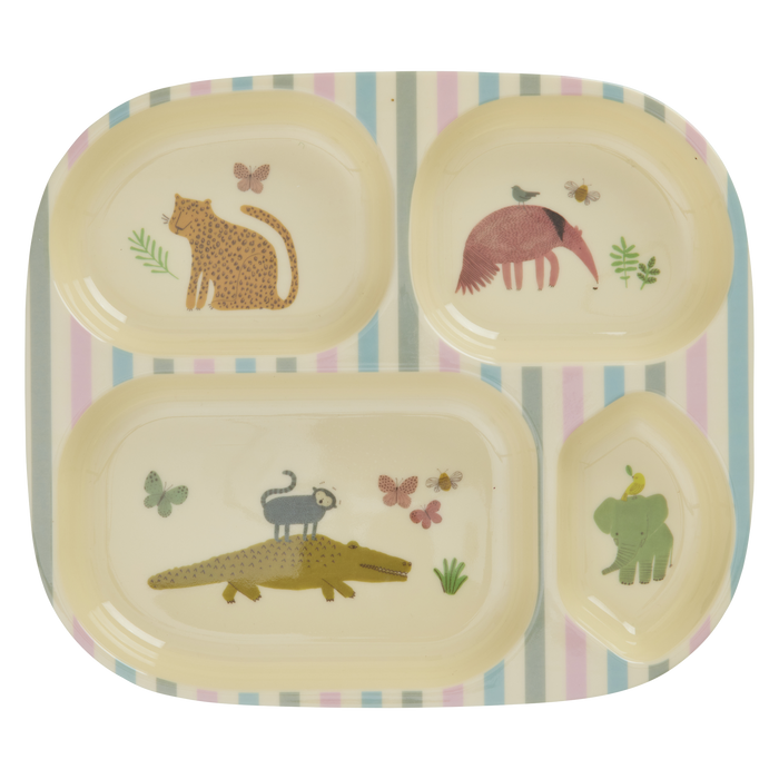 RICE - Melamin Kinderteller mit 4er-Einteilung - Sweet Jungle Print