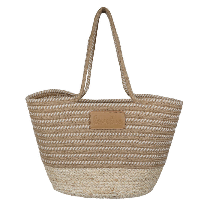 lovelies - Paraiso Beach bag, light stripe/bast, Medium
