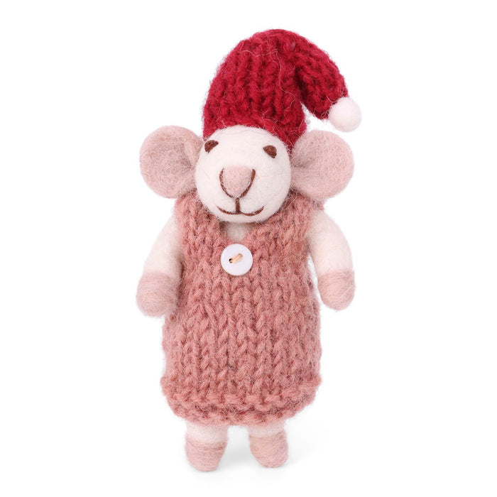 Gry & Sif - White Mouse with Dusty Red Dress