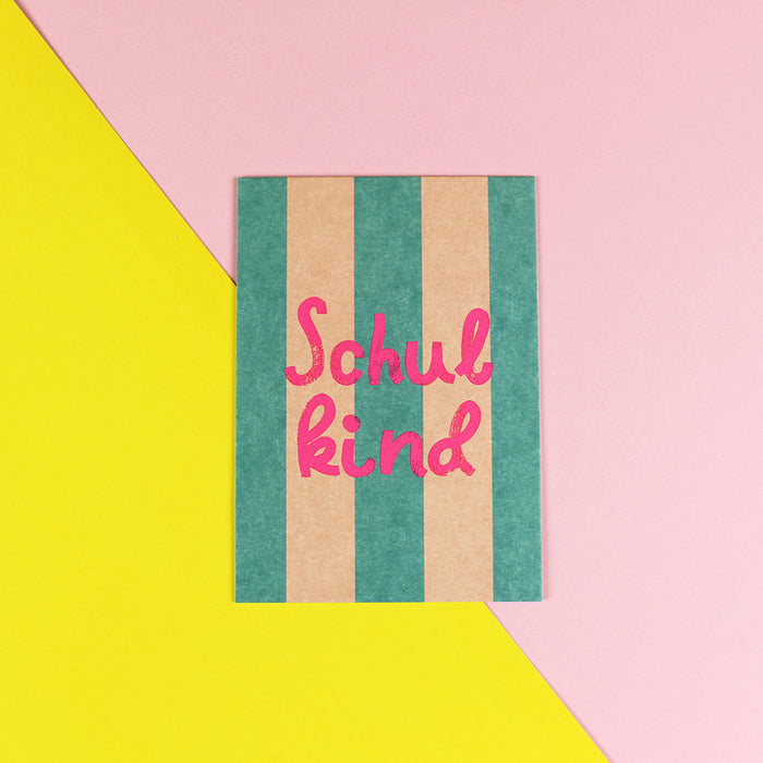 ava&yves - Postkarte Schulkind, petrol/rosa, neon pink