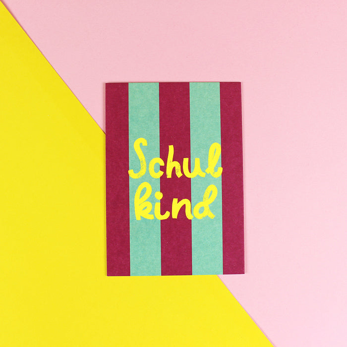 ava&yves - Postkarte Schulkind, brombeer/mint, neon gelb