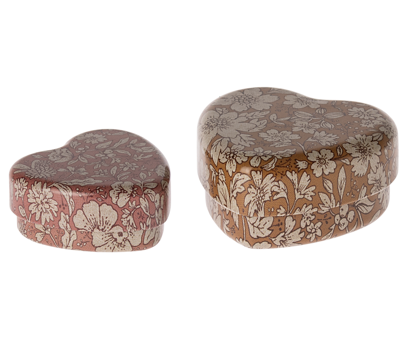 Maileg - Herzbox aus Metall, 2-teiliges Set - ocher/heather blossom