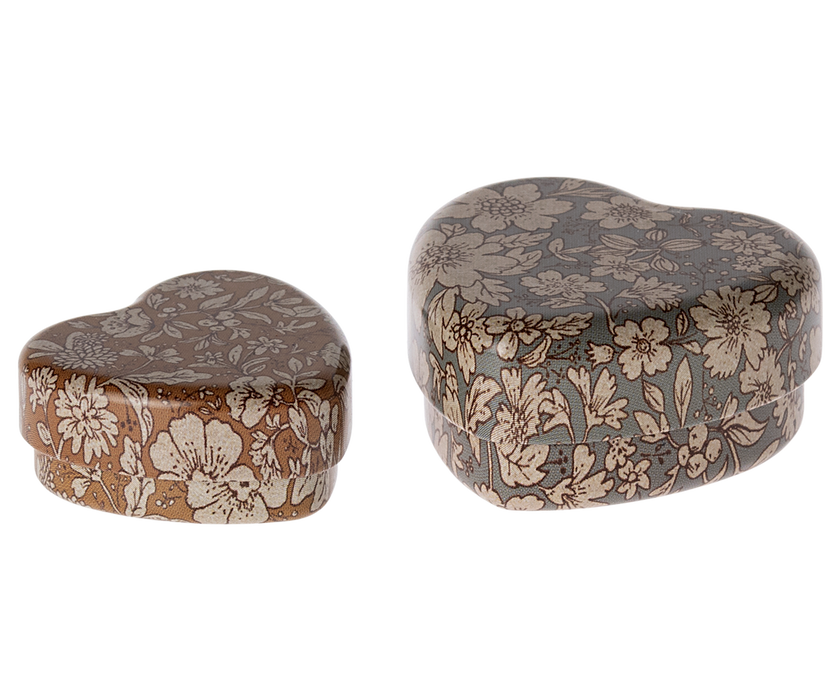 Maileg - Herzbox aus Metall, 2-teiliges Set - blau/ocker blossom