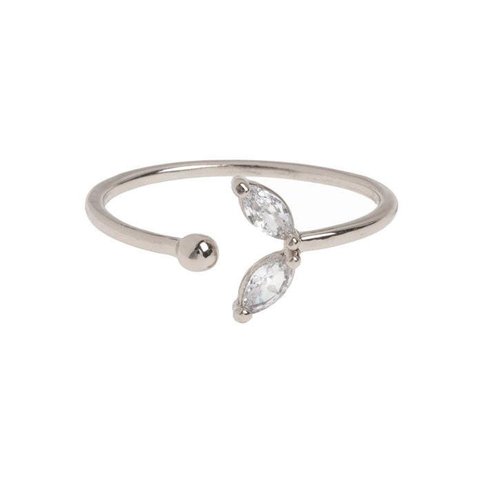 timi of Sweden - Leah, White Crystal Leaf Ring, silber