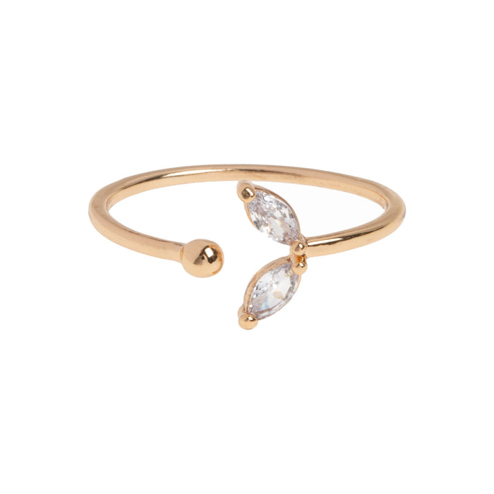 timi of Sweden - Leah, White Crystal Leaf Ring, gold