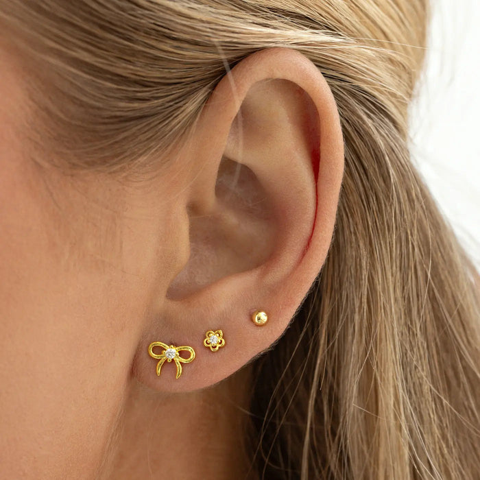 timi of Sweden - Juliette - Petite Bow with Crystal Stud Earrings - gold