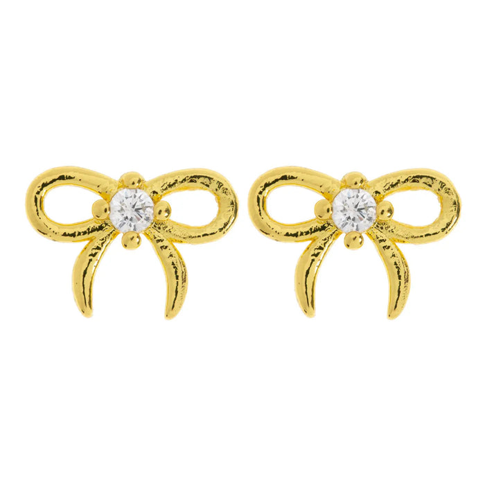 timi of Sweden - Juliette - Petite Bow with Crystal Stud Earrings - gold