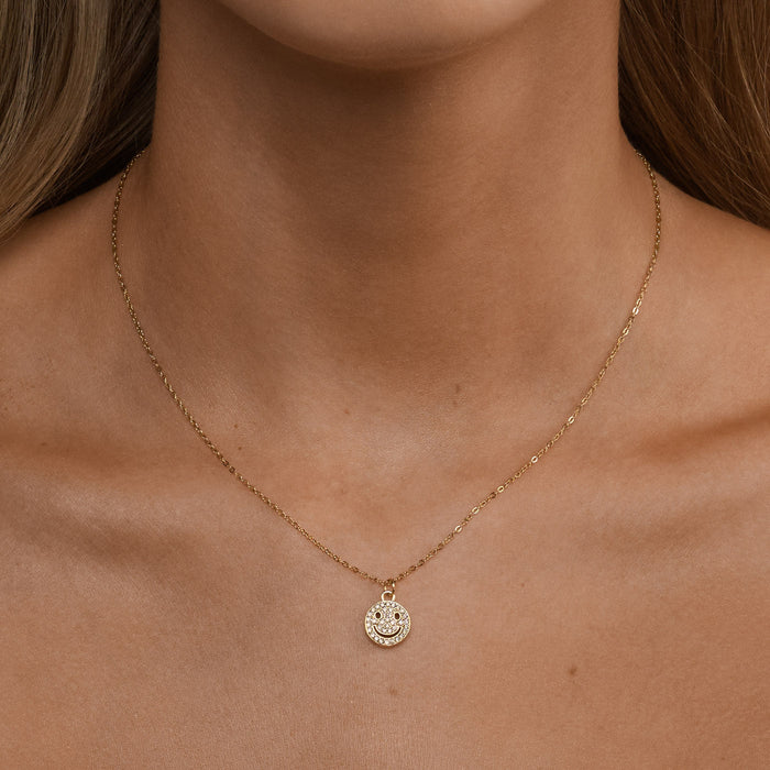 timi of Sweden - Lovely, Smiley Face Charm Dangling Necklace, gold