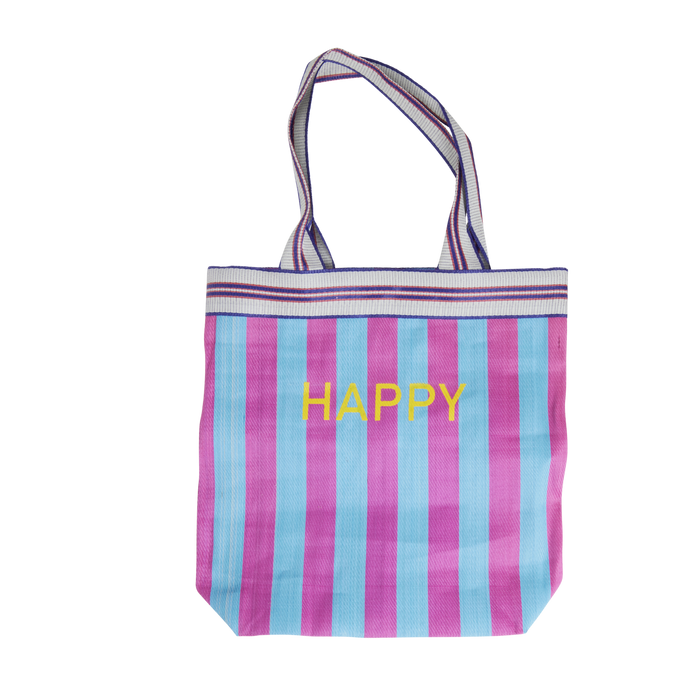 RICE - Shopping Bag recyceltes Plastik, HAPPY blau lila gestreift
