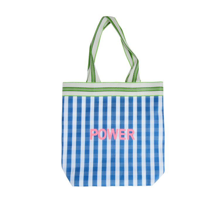 RICE - Shopping Bag recyceltes Plastik, POWER blau weiß gestreift