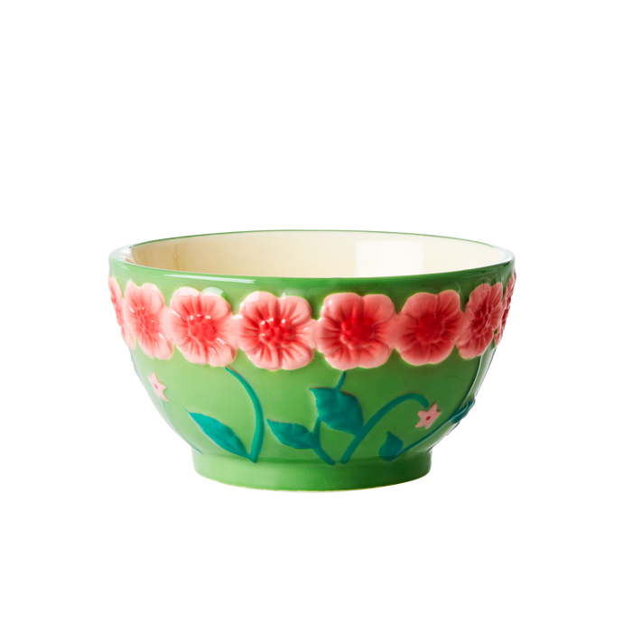 RICE - Keramik Schale mit erhabenem Blumen-Design, salbeigrün
