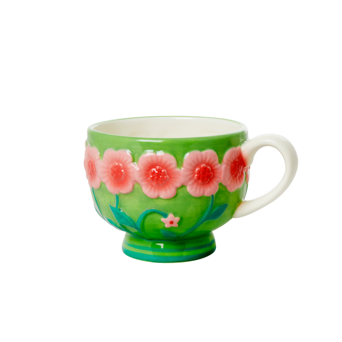 RICE - Keramik Tasse mit erhabenem Blumen-Design, salbeigrün