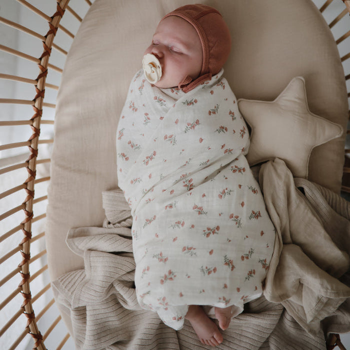 Mushie - Swaddle, Pink Flowers