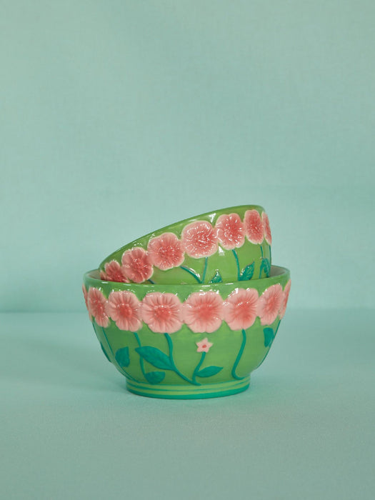 RICE - Keramik Schale mit erhabenem Blumen-Design, salbeigrün
