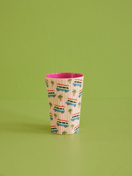RICE - Tall Melamin Becher - Two Tone, pink - Cars Print