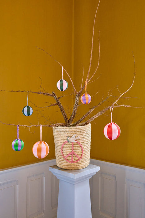 RICE - Christmas Baulbs Stripes, orange/purple/green, 3er-Pack