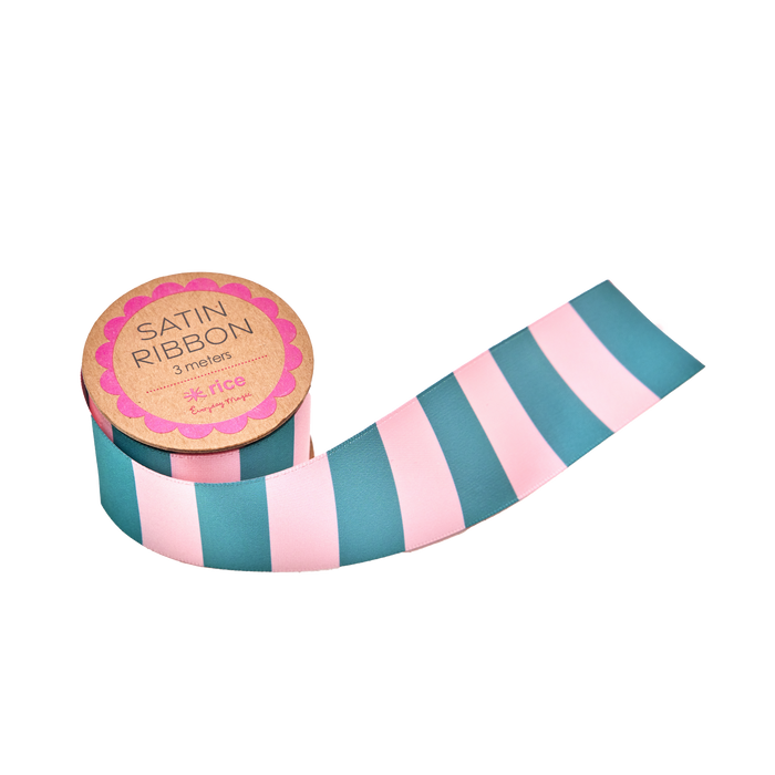 RICE - Satin Ribbon, pink/green