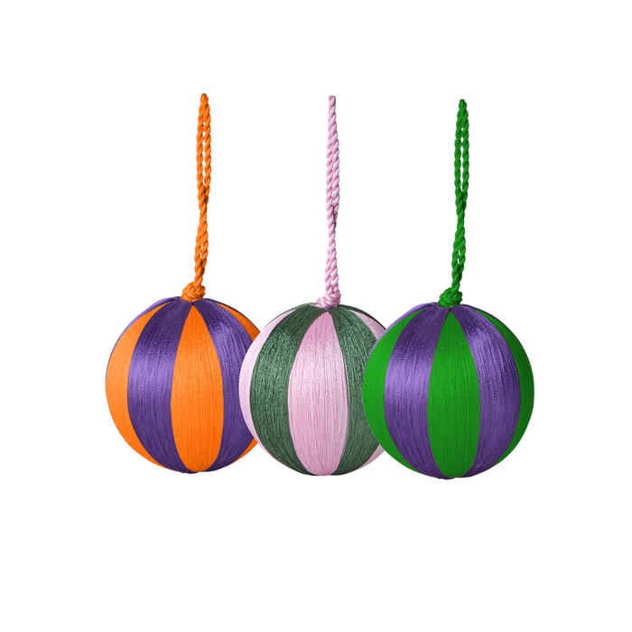 RICE - Christmas Baulbs Stripes, orange/purple/green, 3er-Pack