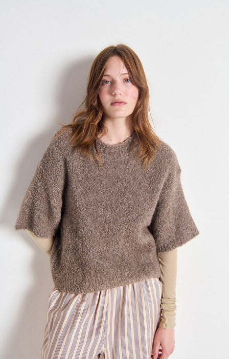American Vintage - Damenpullover Zolly, kurzarm, taupe chine