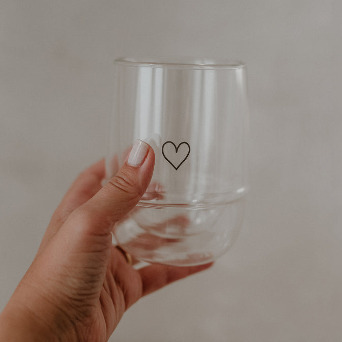 Eulenschnitt - Doppelwandiges Glas 340ml, Herz