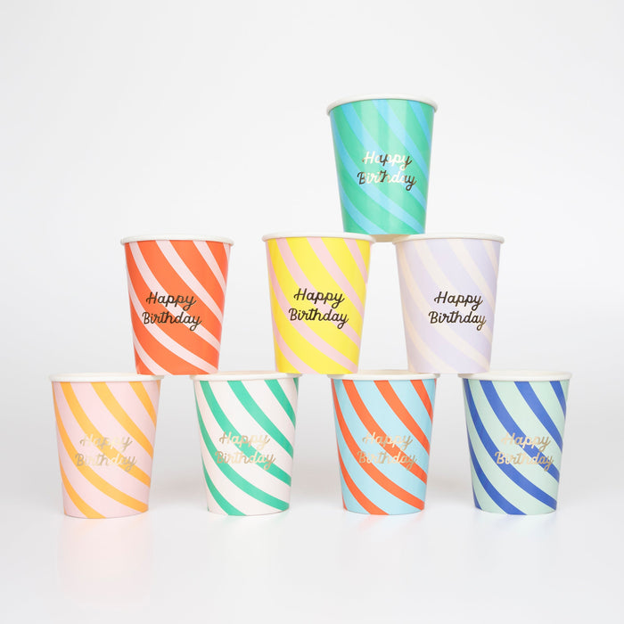 Meri Meri - Stripe Happy Birthday Cups