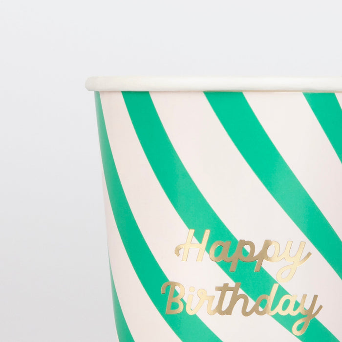 Meri Meri - Stripe Happy Birthday Cups