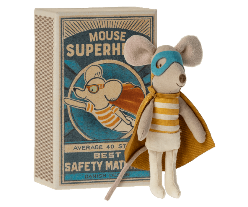 Maileg - Super Hero Mouse, Little brother in matchbox