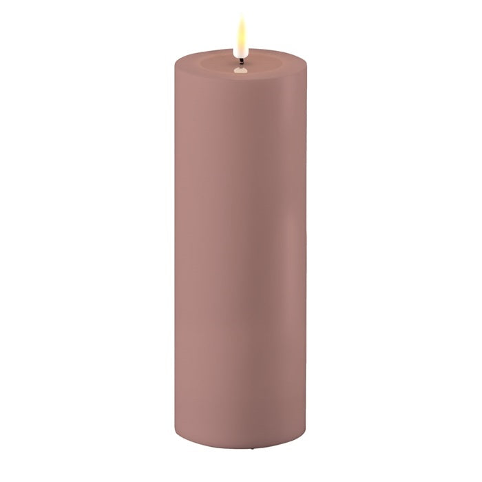 DELUXE Homeart - LED Stumpenkerze für Außen, staubiges rosa, 7,5*20cm