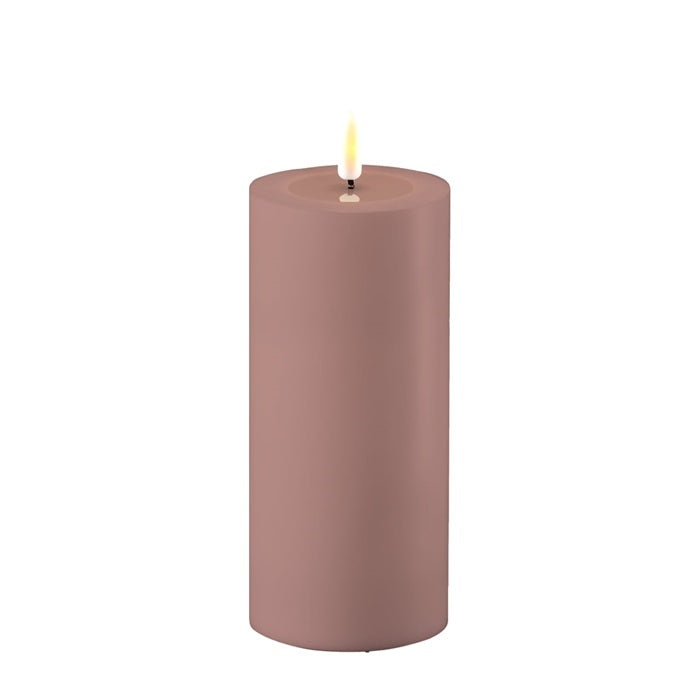 DELUXE Homeart - LED Stumpenkerze für Außen, staubiges rosa, 7,5*15cm