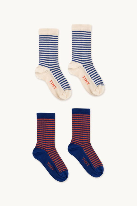 TINYCOTTONS - gestreifte Socken, 2er-Pack, indigo/light cream