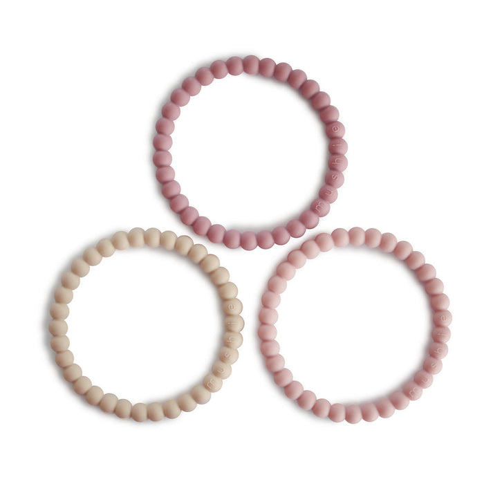 Mushie - Pearl Teething Bracelet - linen/peony/pale pink