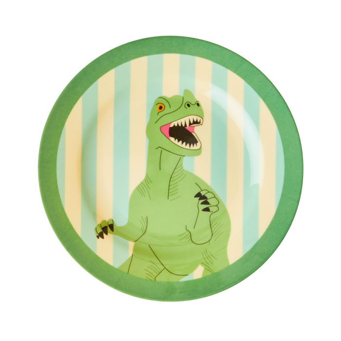 RICE - Melamine Kids Lunch Plate with Dino Print, T-Rex