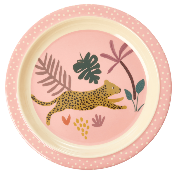 RICE - Melamine Kids Lunch Plate with Pink Jungle Animal Print