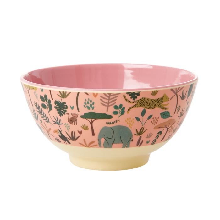 RICE - Melamine Bowl with Coral All Over Jungle Animals Print, medium