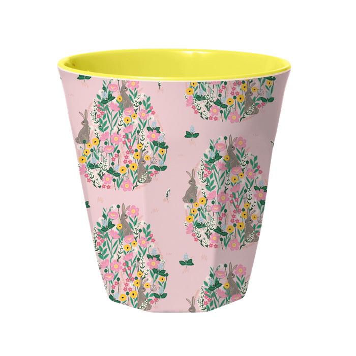 RICE - Melamine Cup with Soft Pink Bunny Print - two Tone - medium