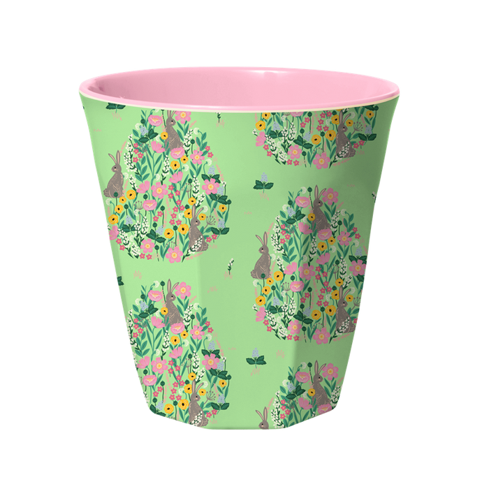 RICE - Melamine Cup with Soft Green Bunny Print - two Tone - medium