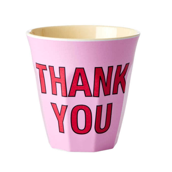 RICE - Melamine Cup with "THANK YOU"-Print, Pink - Medium
