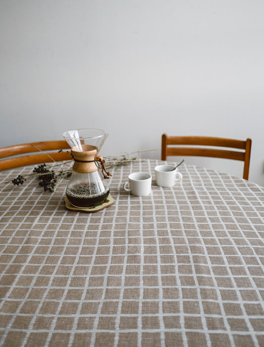 Fine Little Day - Rutig Linen Tablecloth - Brown 147x147cm