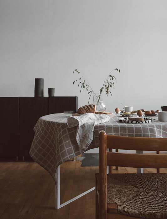 Fine Little Day - Rutig Linen Tablecloth - Brown 147x147cm